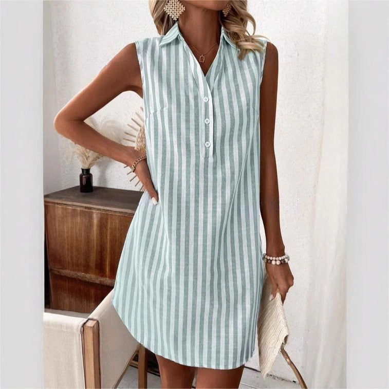 ANNETTE | STRIPED SLEEVELESS SHIRT DRESS
