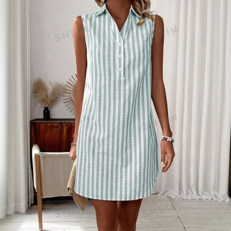 ANNETTE | STRIPED SLEEVELESS SHIRT DRESS