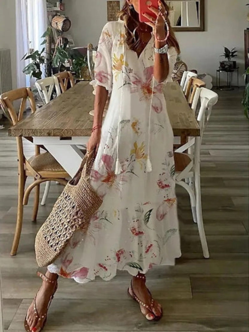 CELESTE | BOHO VINTAGE V-NECK SUMMER DRESS