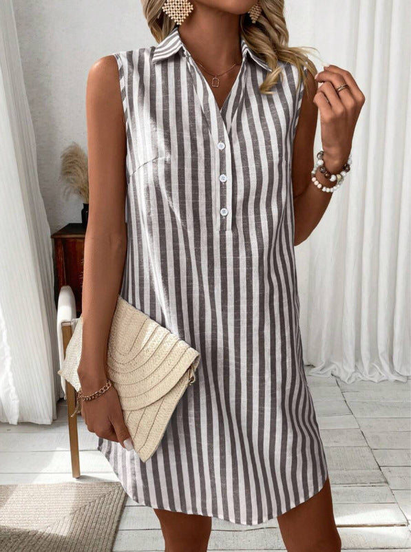 ANNETTE | STRIPED SLEEVELESS SHIRT DRESS